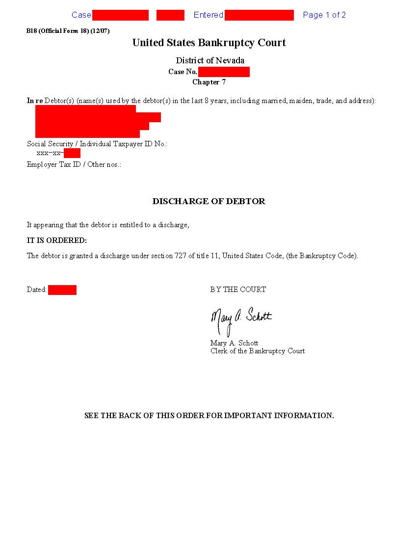 what do my bankruptcy discharge papers look like?